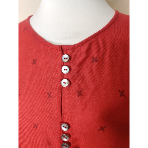 Gudrun Sjoden Red Midi Dress Cotton Wool Pockets Block Print - Picture 5 of 11